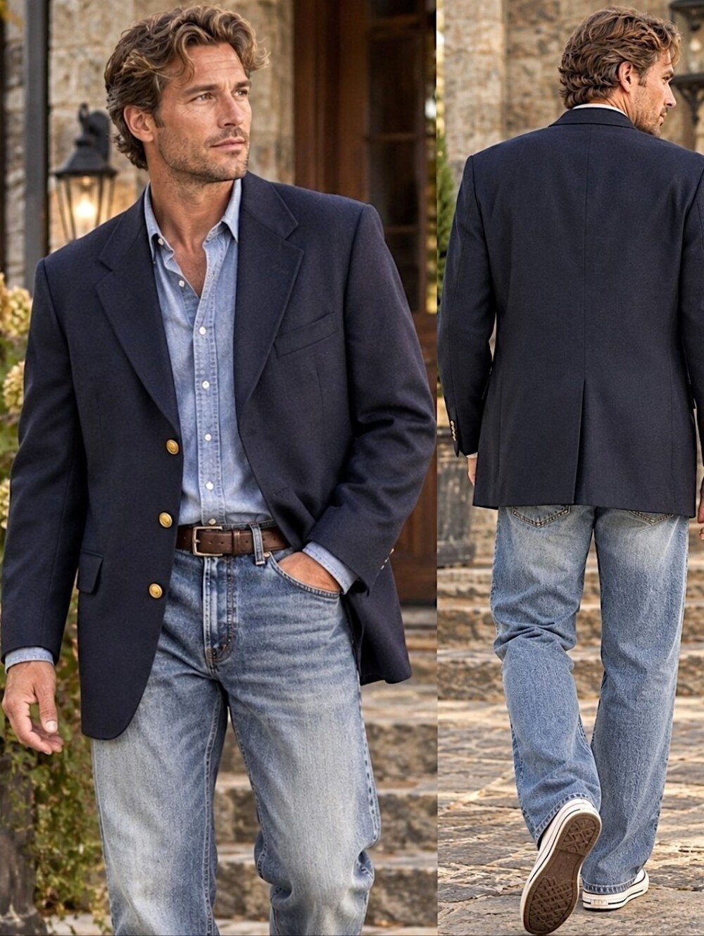 Hickey Freeman Roots 44R Navy Blazer Gold Button Old Money Ivy Preppy Heritage